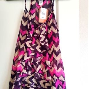 Sheer purple and pink halter tank. Size Large.